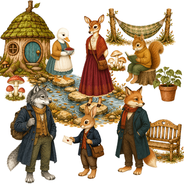 【OPENING SALE 25%OFF】Autumn Woodland Animals Clipart PNG Bundle, 91 Transparent Forest Friends