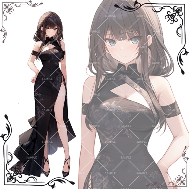 魅力的な No.28》立ち絵素材_ロングチャイナ服_女子_黒 - - Mimi Minette 絵画