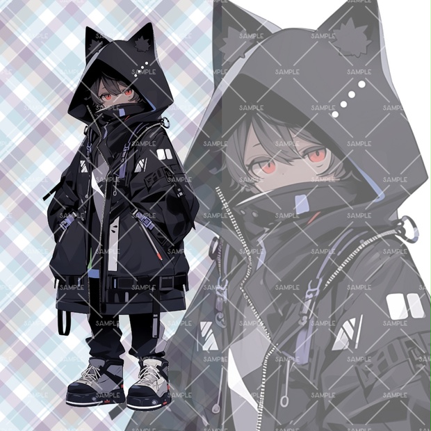 【S4号/一点物イラストアート】平成ギャルちゃん-猫耳パーカーバージョン- S4号/1点物】平成ギャルちゃん-猫耳パーカーバージョン