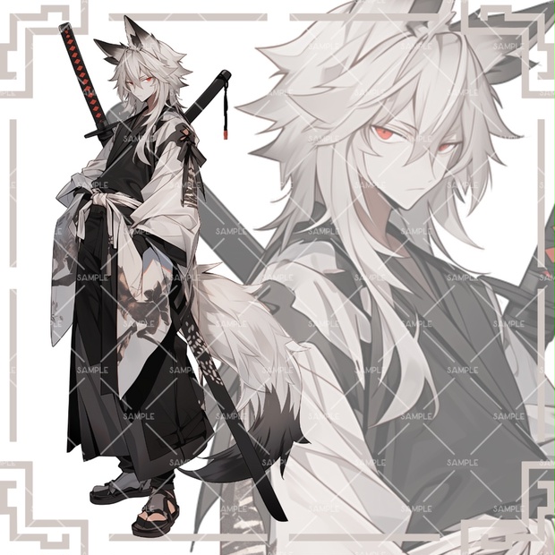 No.68》立ち絵素材_和服男子_ケモ耳_刀 - - Mimi Minette - 素材屋 - BOOTH