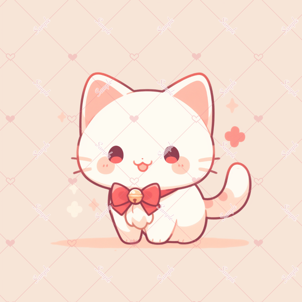 ♡デフォルメ_白猫_リボン_アイコン
