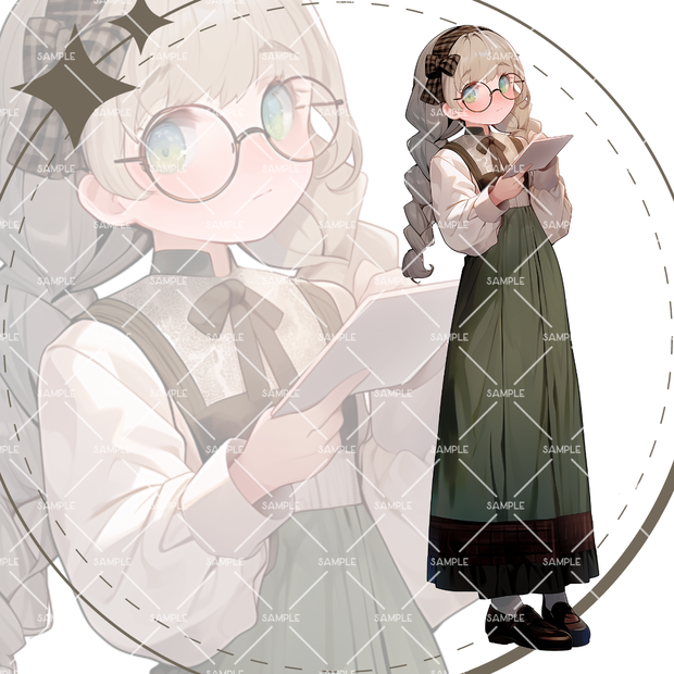 《No.97》立ち絵素材_私服_眼鏡_三つ編み_女の子