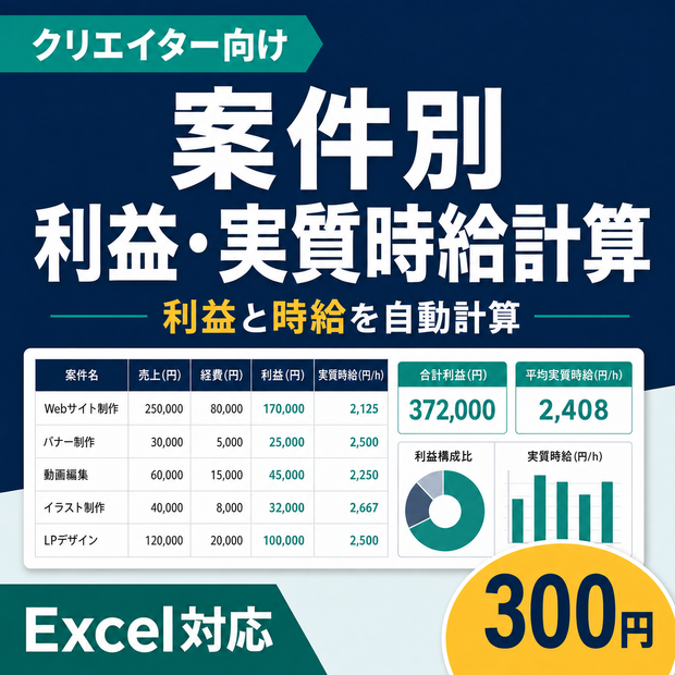 【Excel】クリエイター向け案件別利益・実質時給計算｜1案件の採算を見える化