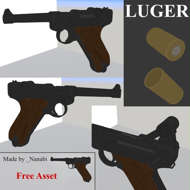 Free 9mm Luger pistol - 3d model/rig - Nanabi's Archive - BOOTH