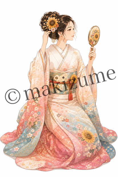 向日葵美人〜現代和装〜  コラージュ素材