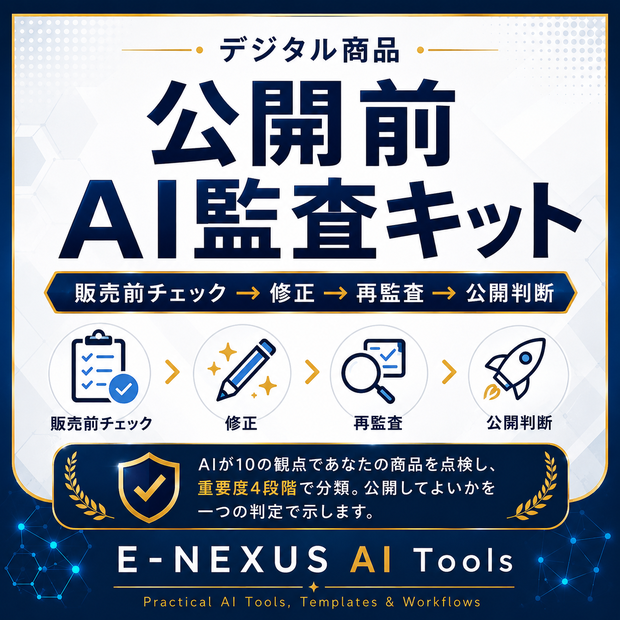デジタル商品 公開前AI監査キット｜販売前チェック→修正→再監査→公開判断