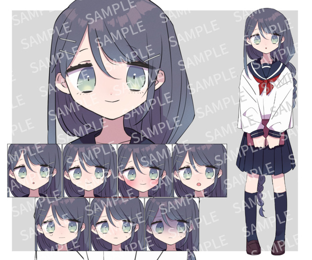 【TRPG立ち絵素材】セーラー服の女の子3/学生（表情差分7種）