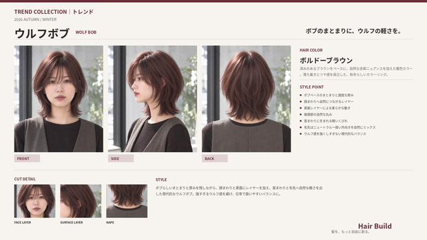 【TREND COLLECTION｜ウルフボブ】美容師・ヘアサロン向け ヘアカタログ素材｜FRONT・SIDE・BACK＋商品説明｜商用利用OK