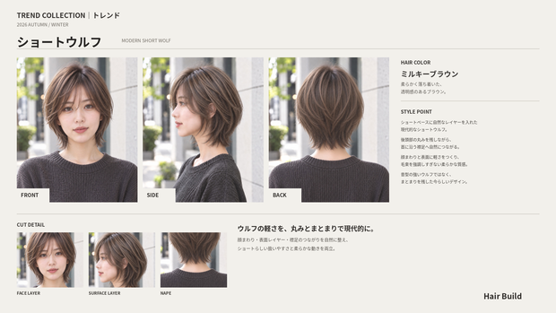 【TREND COLLECTION｜ショートウルフ】美容師・ヘアサロン向け ヘアカタログ素材｜FRONT・SIDE・BACK＋商品説明｜商用利用OK