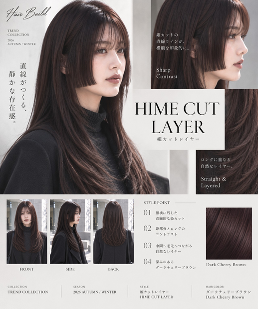 【TREND COLLECTION｜姫カットレイヤー】美容師・ヘアサロン向け ヘアカタログ素材｜FRONT・SIDE・BACK＋商品説明｜商用利用OK