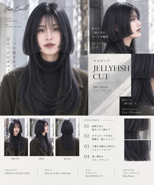 【TREND COLLECTION｜クラゲヘア】美容師・ヘアサロン向け ヘアカタログ素材｜FRONT・SIDE・BACK＋商品説明｜商用利用OK