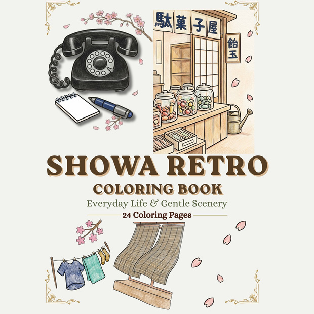 [English Version] SHOWA RETRO COLORING BOOK | Everyday Life & Gentle Scenery 24 Pages (A4 & US Letter)