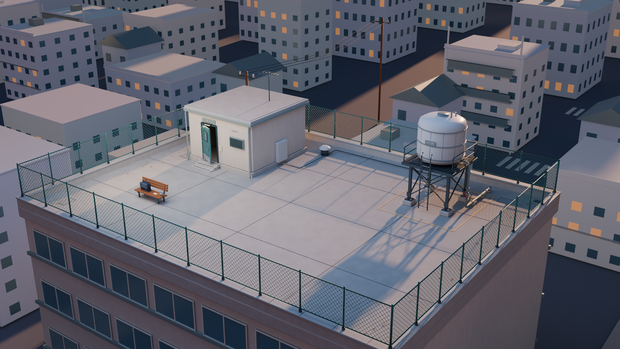 【箱庭コレクション #013 / Blender】夕暮れの学校屋上｜After School Rooftop