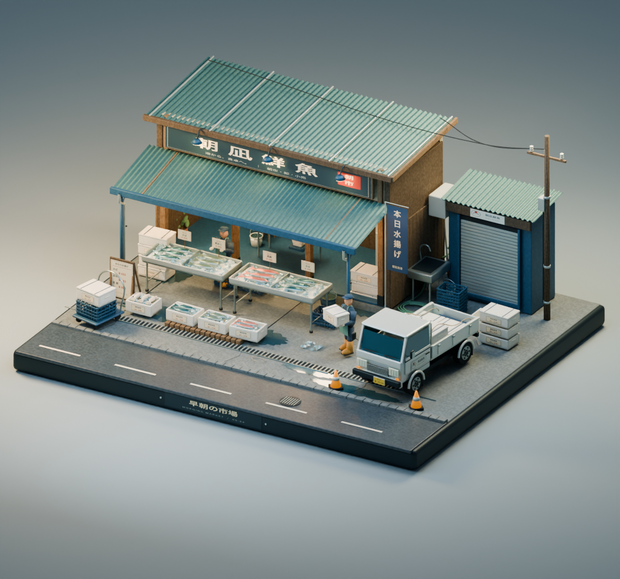 【箱庭コレクション #020 / Blender・GLB】早朝の市場｜Morning Market