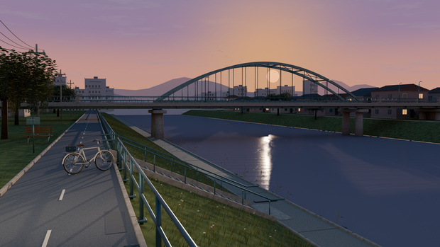 【箱庭コレクション #035 / Blender・GLB】川沿いの夕暮れ｜Riverside 17:42