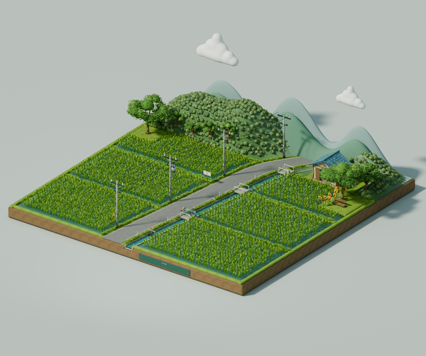 【箱庭コレクション #038 / Blender・GLB】夏の農道｜Summer Farm Road