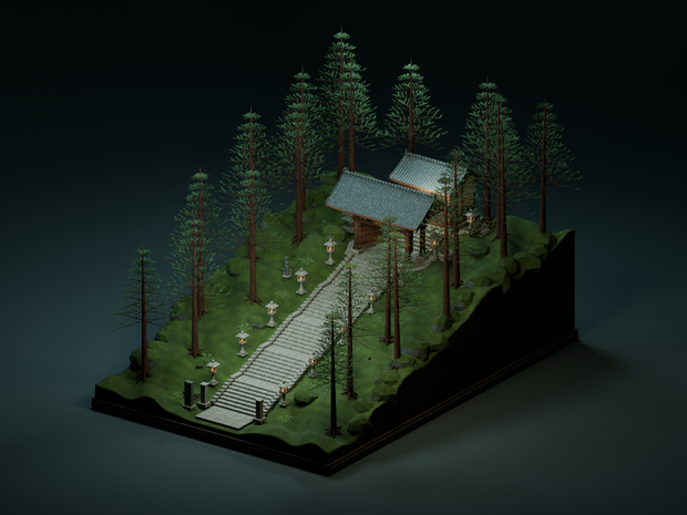 【箱庭コレクション #047 / Blender・FBX・GLB】山寺の石段｜Mountain Temple