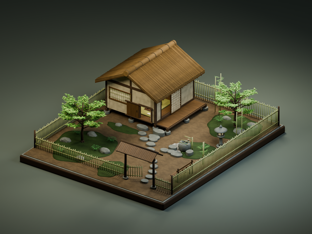 【箱庭コレクション #056 / Blender・FBX・GLB】茶室と露地｜Tea Ceremony Garden