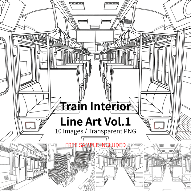 Train Interior Line Art Vol.1（電車内装線画素材10枚）