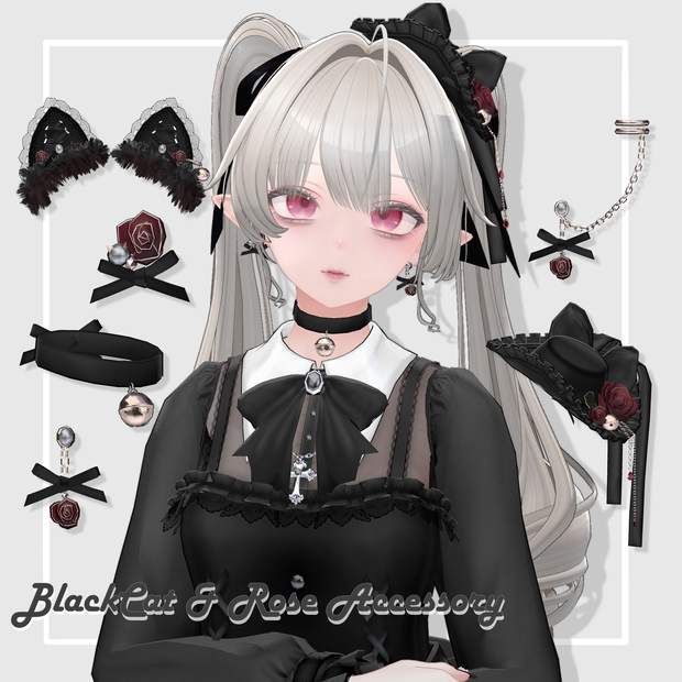 黒猫と薔薇のアクセサリー
