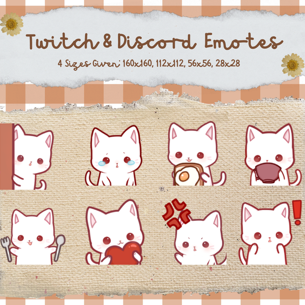 White Cat Neko Emotes for Twitch, Discord, YouTube, Vtuber Emote Emoji, Kawaii Ready to Use Instant Download 