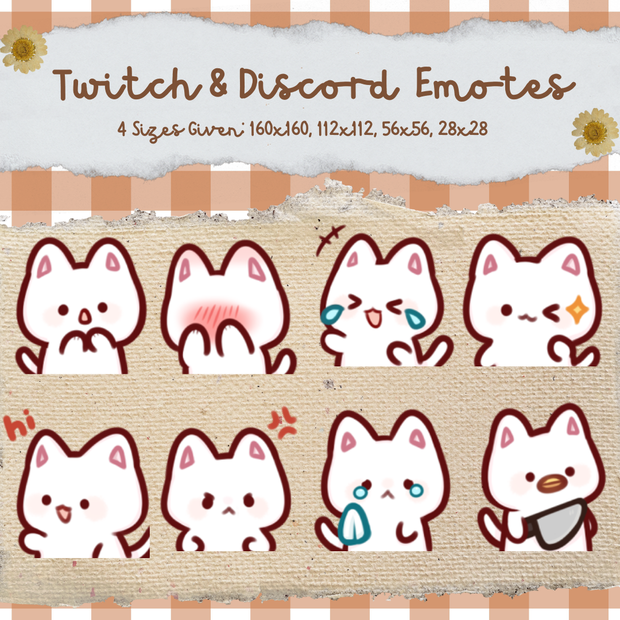 White Cat 2.0 Neko Emotes for Twitch, Discord, YouTube, Vtuber Emote Emoji, Kawaii Ready to Use Instant Download 