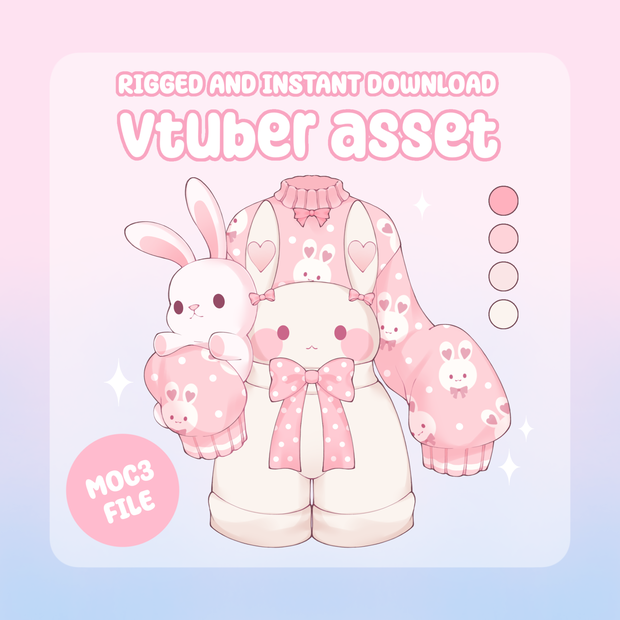 VTuber Asset - Rigged Cute Pink Bunny Jumper, moc3 File, Customizable Outfit with Toggling Options for Streamers