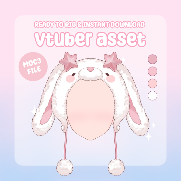 VTuber Asset - Rigged Fluffy Bunny Hat Accessory for Vtube Studio, moc3 File, for Vtuber Models