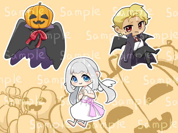 ハロウィン　ミニキャラ立ち絵、背景