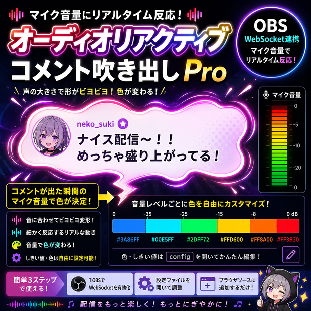 【わんコメ対応】ボイスウェーブ リアクティブコメント吹き出し Pro｜OBS WebSocket音声反応