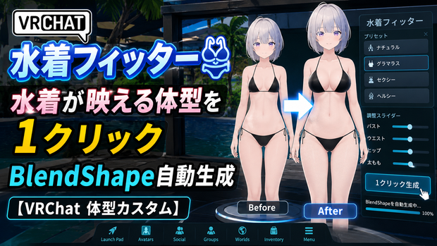 水着フィッター - 水着が映える体型を1クリックBlendShape自動生成【VRChat 体型カスタム】