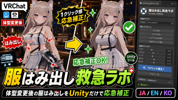 服はみ出し救急ラボ - 体型変更後の服はみ出しをUnityだけで応急補正【VRChat】【JA,EN,KO】