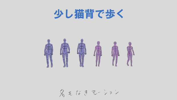 少し猫背で歩く人たち【モブ用モーション】