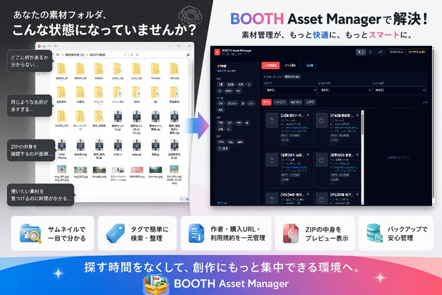 BOOTH Asset Manager｜素材フォルダを一瞬で整理・管理できる軽量ツール　v1.0.0