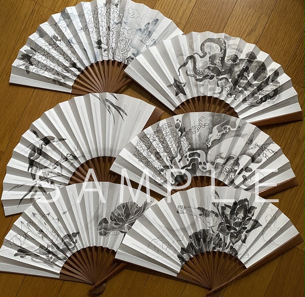 暖簾 本麻 藍墨『薔薇』水墨画家による肉筆 一点物
