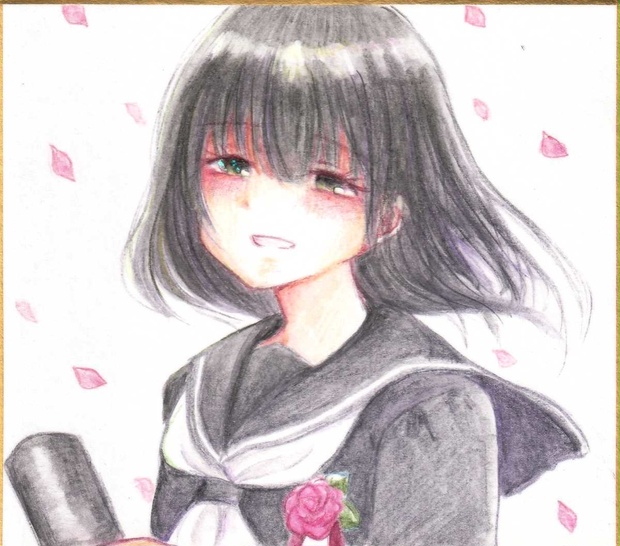 1点物 卒業式セーラー服少女 手描きイラスト 小色紙 幽霊の地下街 Booth 1点物 卒業式セーラー服少女 手描きイラスト 小色紙 幽霊の地下街 Booth