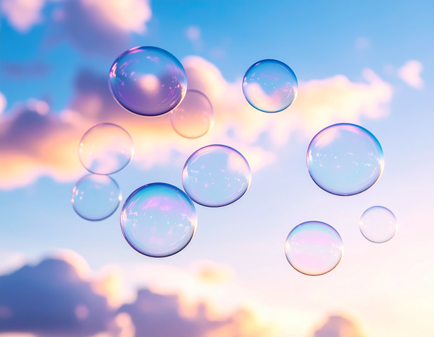 夢幻的な空に漂う泡背景