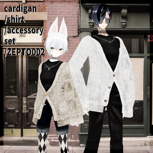 【VRoid texture】cardigan set/3color+shirt2color+necklace/ZEPTO002