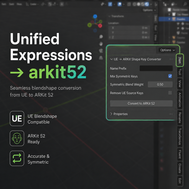 UE to ARKit Shape Key Converter — 無料アドオン