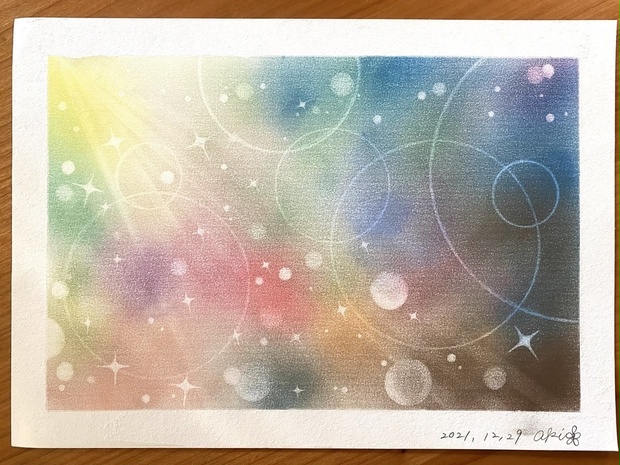10 アクリル画 はがきサイズ 星雲 玉虫色 星空 夜  宇宙
