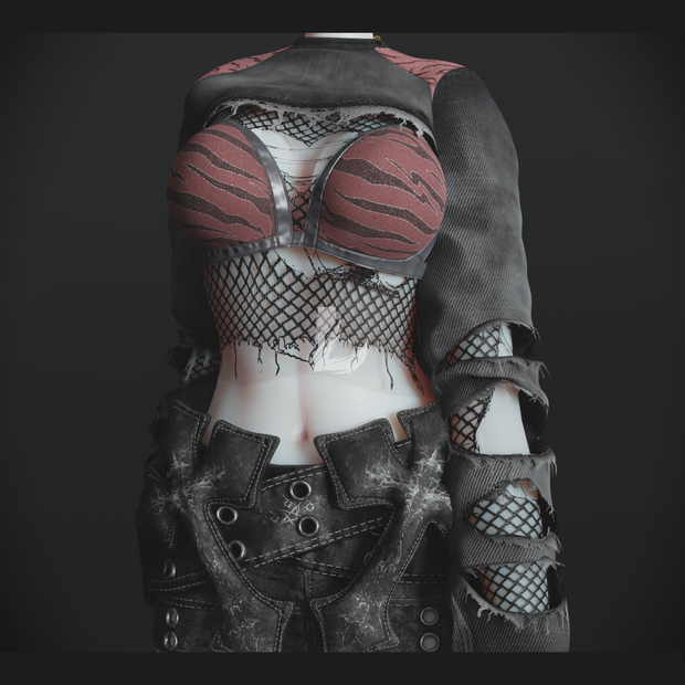 RIPPED DENIM TOP + FISHNET 森羅 - Shinra