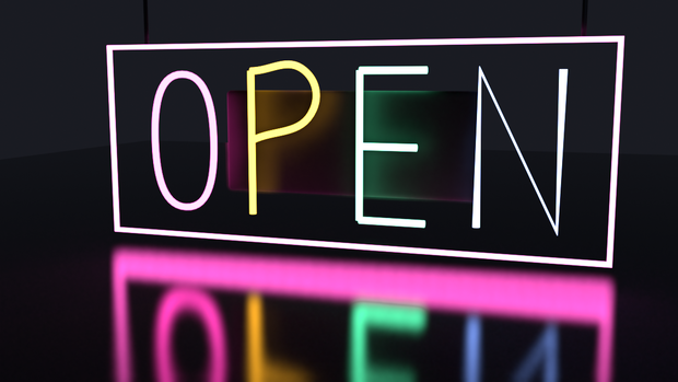 【無料】ネオンサイン "OPEN" 3Dモデル｜発光マテリアル付き .blend / FBX（VRChat / ワールド / インテリア）