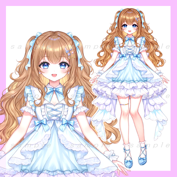 【無料立ち絵01】水色のフリルドレスの女の子