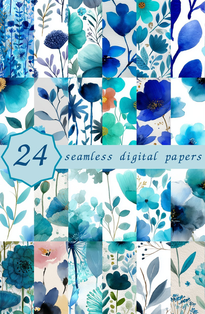 ティール×ブルーの大胆な花柄24種 │ BoldBlooms Vol.1 TealBlue