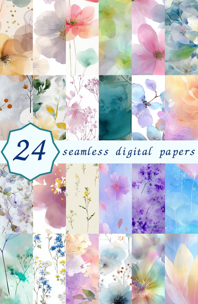 やわらかいぼかしの淡い花柄24種｜Ethereal Vol.6 SoftBlur