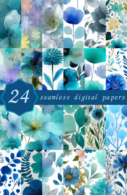 海を思わせる大柄花柄24種｜GardenBloom Vol.2 OceanBlue