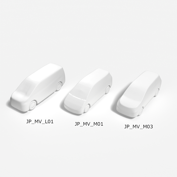 建築模型用 添景3Dデータ：ミニバン3台セット（Pack 01） 3D Staffage Data for Architectural Scale Models: Minivans 3-Piece Set (Pack 01)