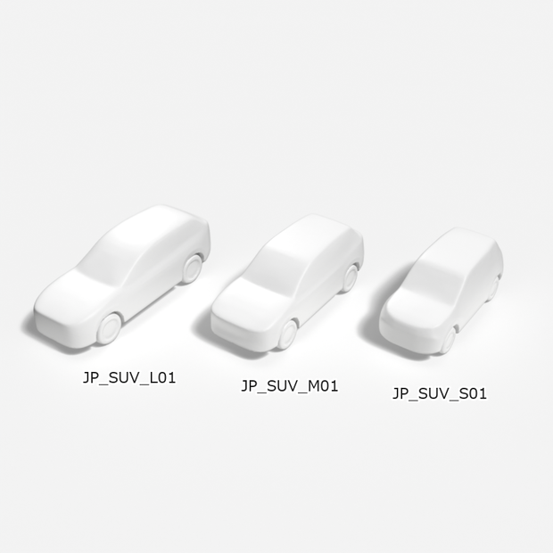 建築模型用 添景3Dデータ：都市型SUV3台セット（Pack 01） 3D Staffage Data for Architectural Scale Models: Urban SUVs 3-Piece Set (Pack 01)