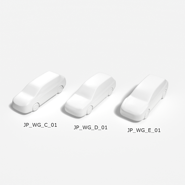 建築模型用 添景3Dデータ：ステーションワゴン3台セット（Pack 01） 3D Staffage Data for Architectural Scale Models: Station Wagons 3-Piece Set (Pack 01)