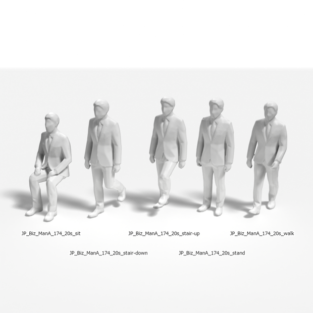 建築模型用 添景3Dデータ（1/50）：ビジネスマンA（5ポーズセット） 1/50 Scale 3D Staffage Data for Architectural Scale Models: Businessman A (Set of 5 Poses)